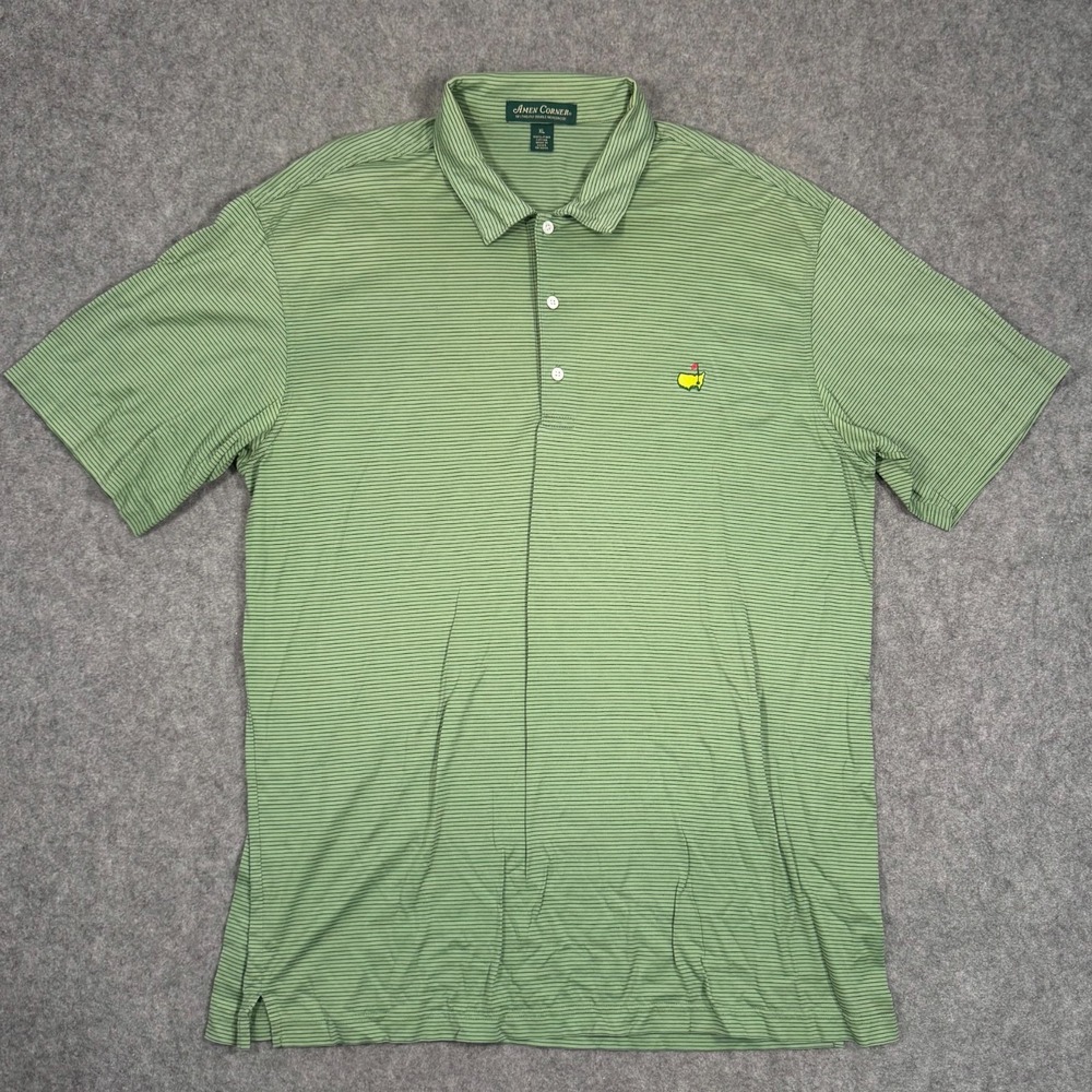 Amen Corner Masters 60s Two‎ Ply Green Striped Short Sleeve Polo Shirt Size XL